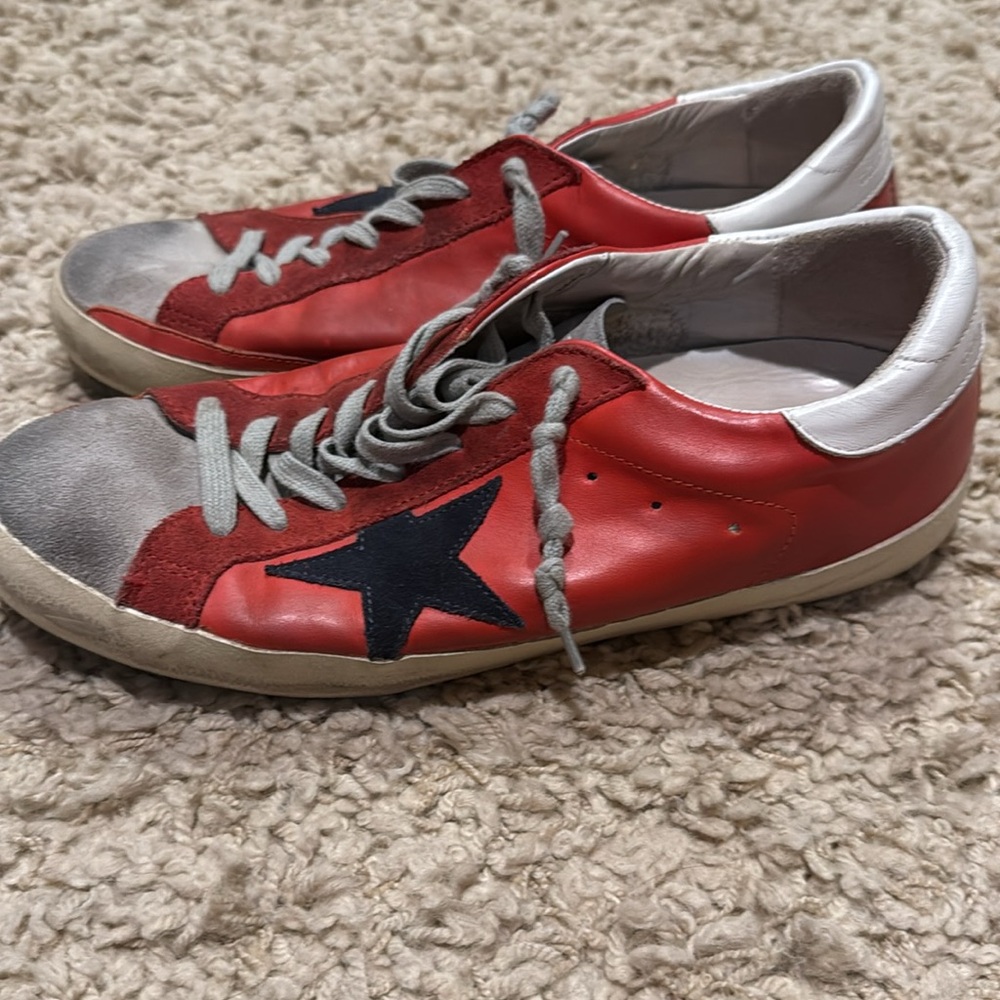 Golden Goose Men’s Red Leather Black Star Superstar Low Top Sneakers